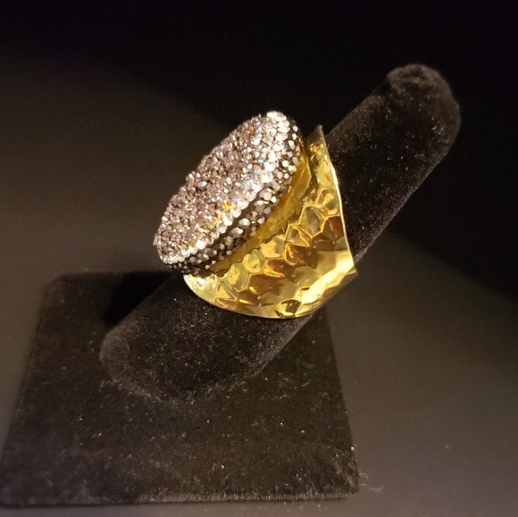 WIDE CIGAR BAND AGATE TITANIUM DRUZY CZ PAVE RING GOLD PLATED - Picture 2 of 3